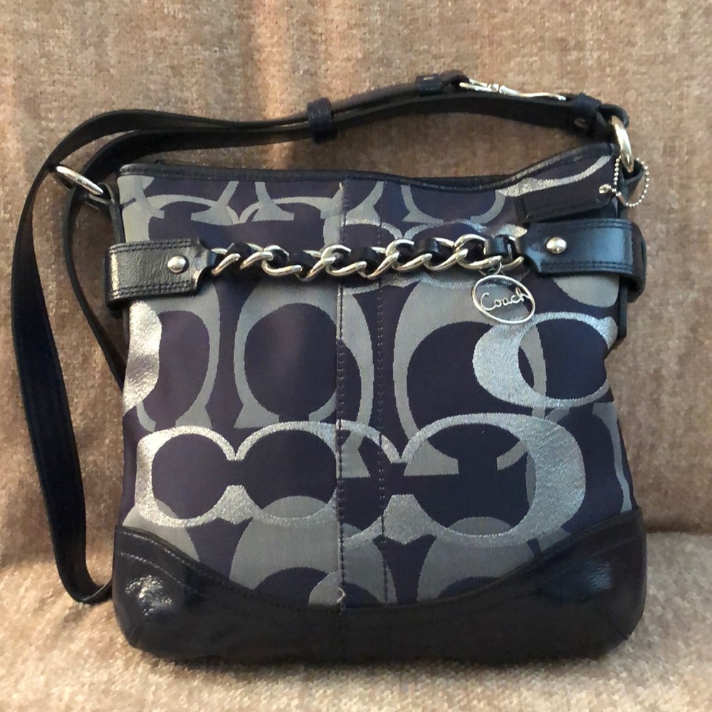 Coach Blue Optic Metallic Signature Chain Bag